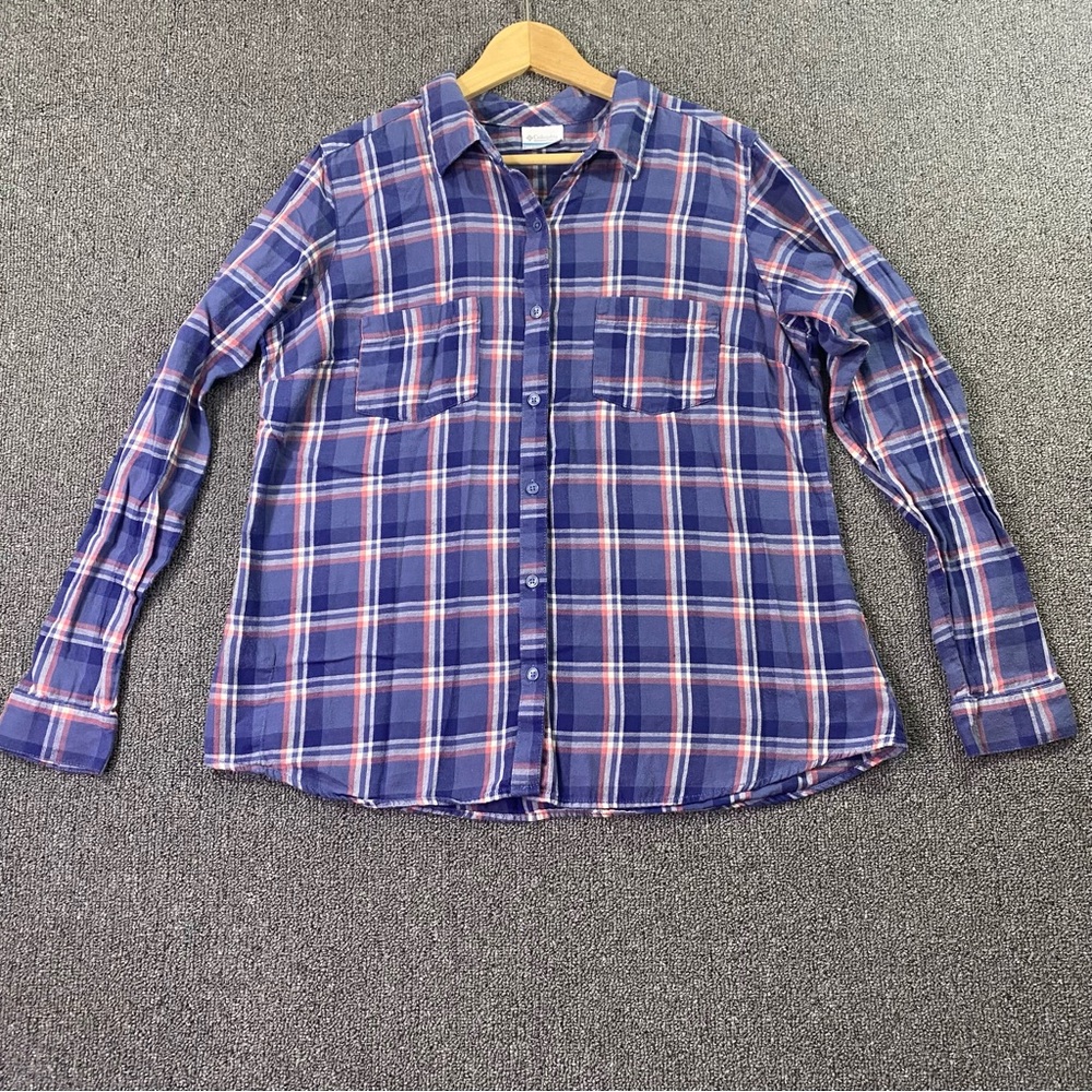 Columbia Blue Button Up Shirt Flannel Plaid Grunge Western Preppy Fall Women XL